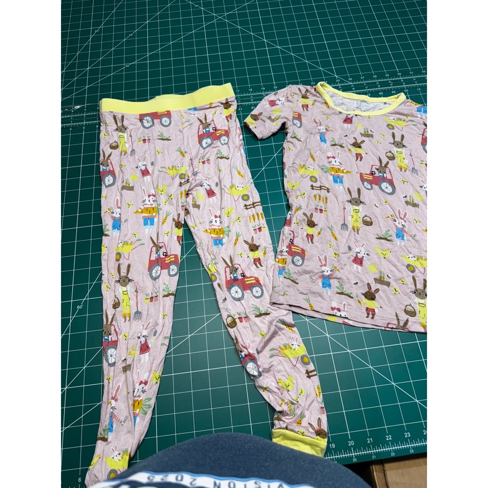 Little Sleepies Bunny Farm Bamboo Pajama Set Pink Yellow Kids 7/8 Short Sleeve